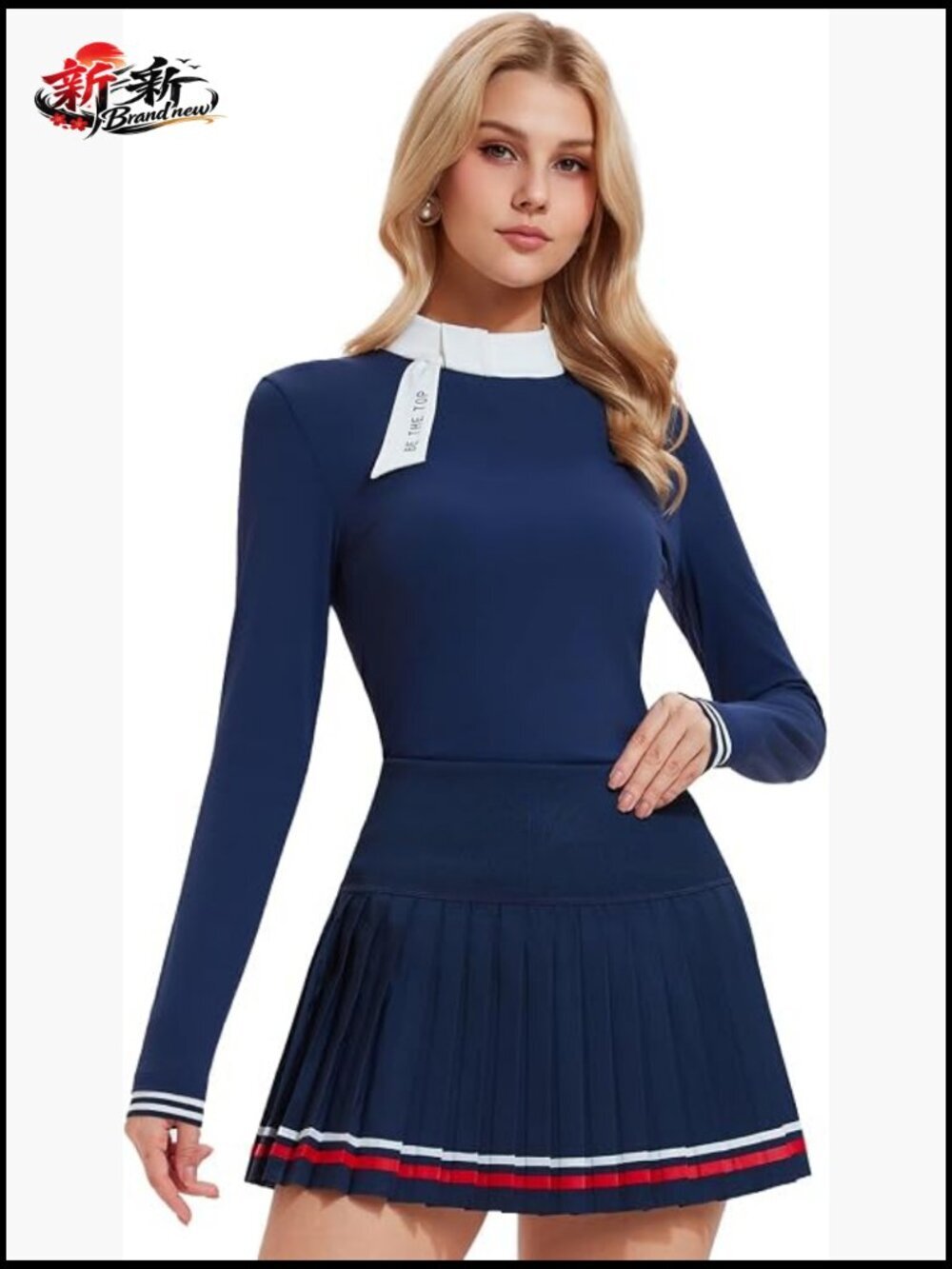 Women's 2 Piece Tennis Skirt Set with Long Sleeve Top and Pleated Skort, Zip